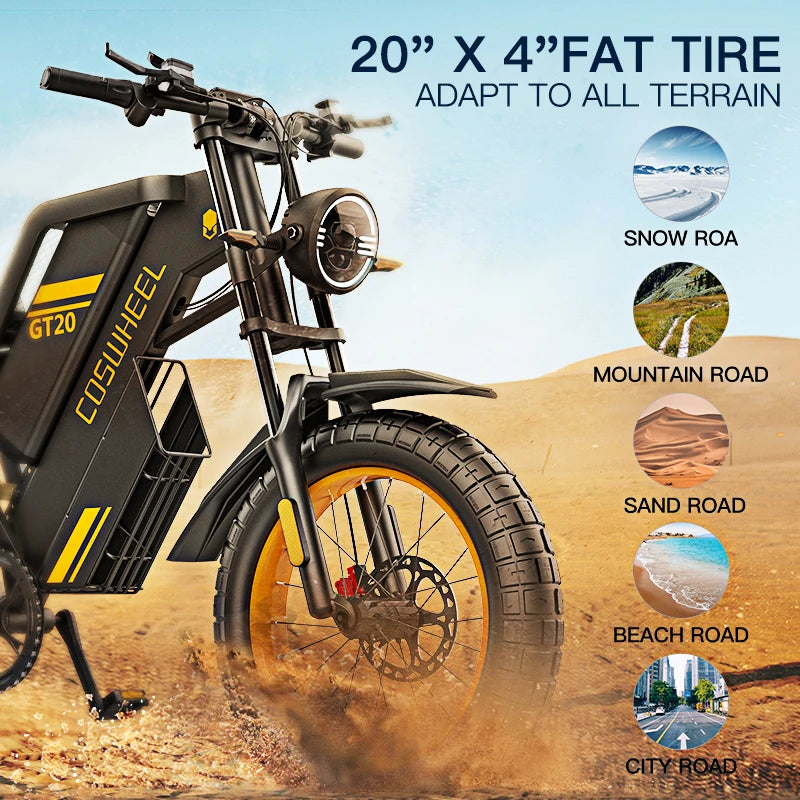 GT20 Adult Electric Mountain Bike - 20-Inch 48V Fat Tire E-Bike with High-Speed Motor and Long Range
