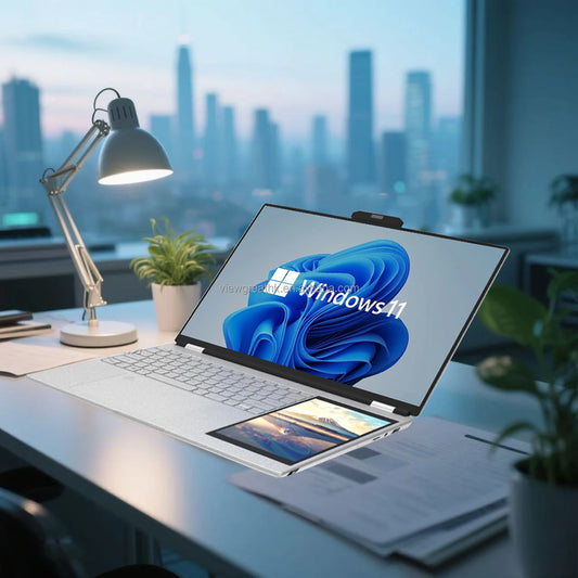 Factory Sale 15.6 inch +7 inch touchscreen laptops business office design dual-screen N100 computer laptops brand new