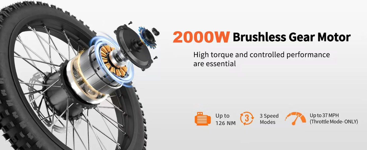 Electric Dirt Bike for Adults 2000W, Max 37MPH&85Mile Long Range Ebike with 25'' Tires, 1747Wh Dual  Battery E Bike Motorcycle