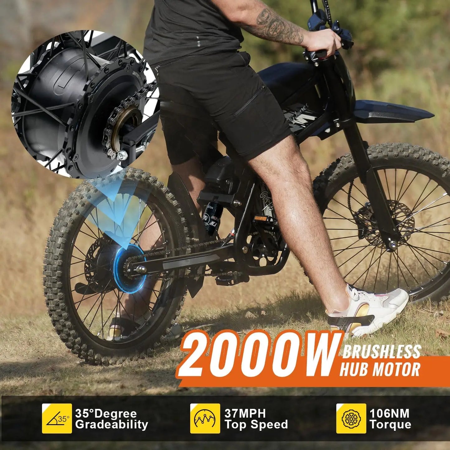 Electric Dirt Bike for Adults 2000W, Max 37MPH&85Mile Long Range Ebike with 25'' Tires, 1747Wh Dual  Battery E Bike Motorcycle