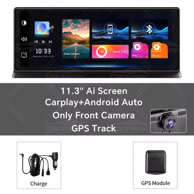 Elevate Your Driving Experience with the K2 Pro 11.3" 4K Car DVR Dash Cam - Dual Lens, Wireless Carplay & Android Auto, GPS Navigation, and More!