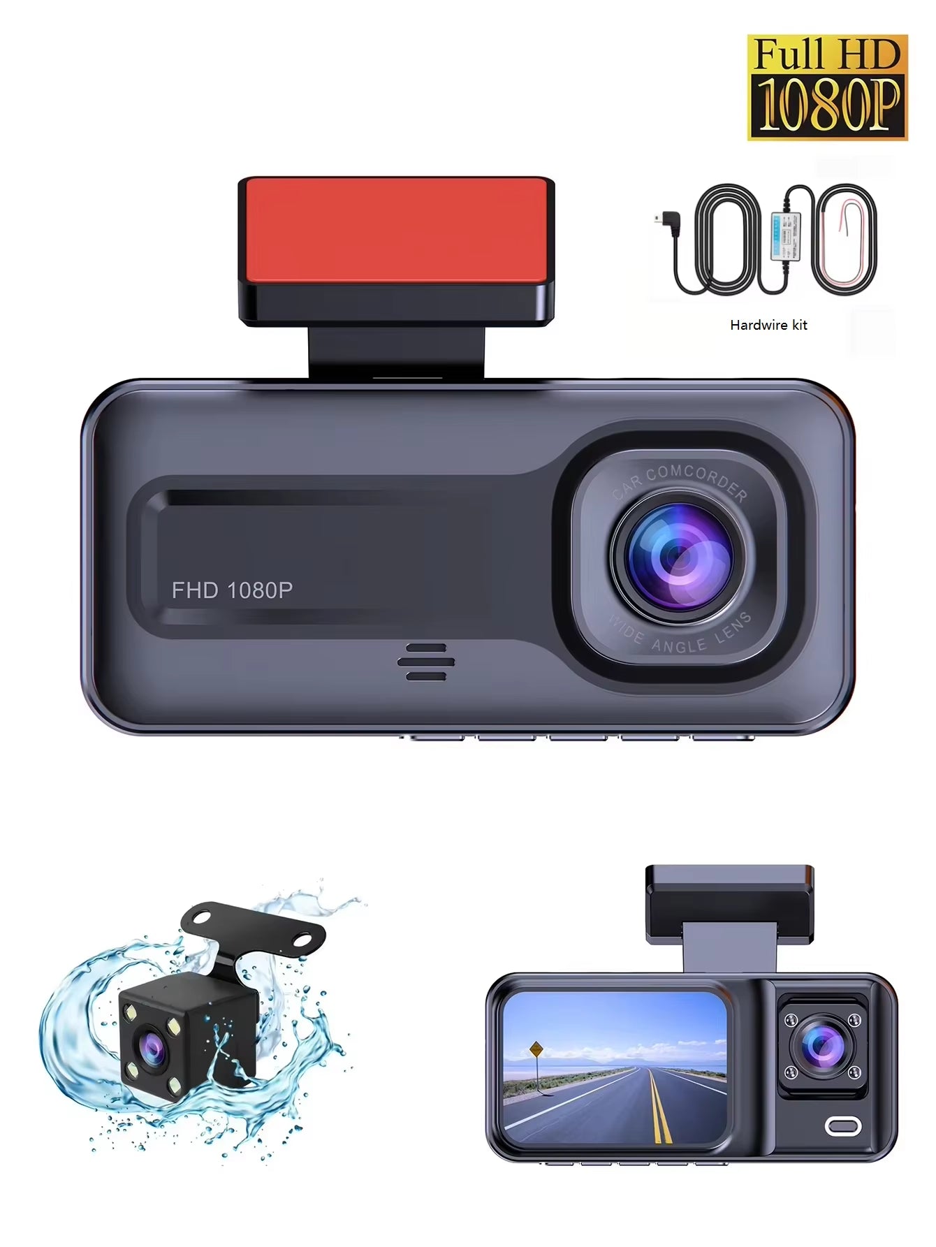 Experience Ultimate Protection with Our 1080P Full HD 3-Way Dash Cam - Front, Rear, and Cabin Recording!
