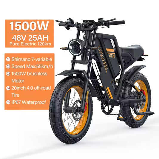GT20 Adult Electric Mountain Bike - 20-Inch 48V Fat Tire E-Bike with High-Speed Motor and Long Range