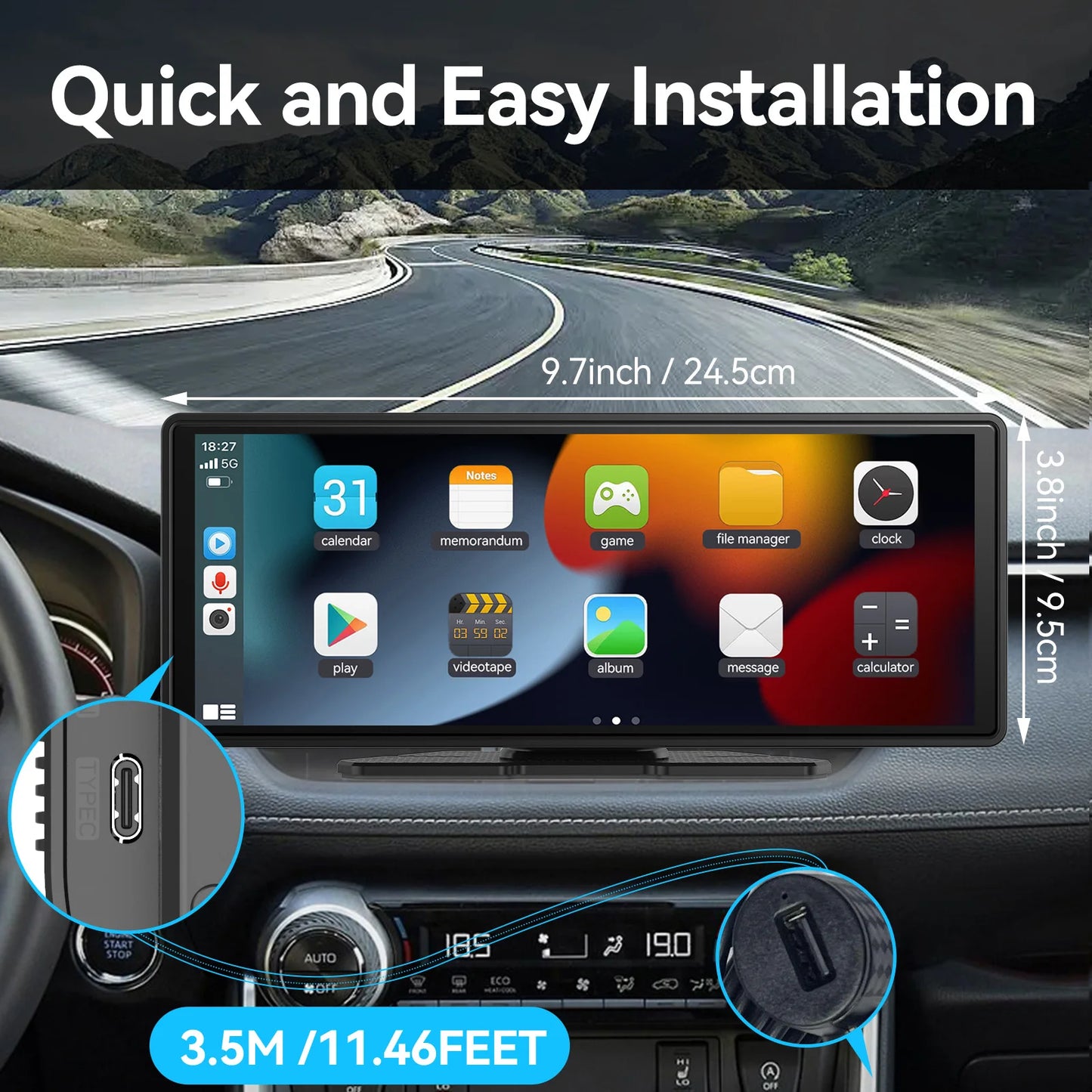 Transform Your Driving Experience with the Universal Portable Wireless Carplay Screen - 10.26" Touchscreen with Dual Camera System and Hands-Free Features