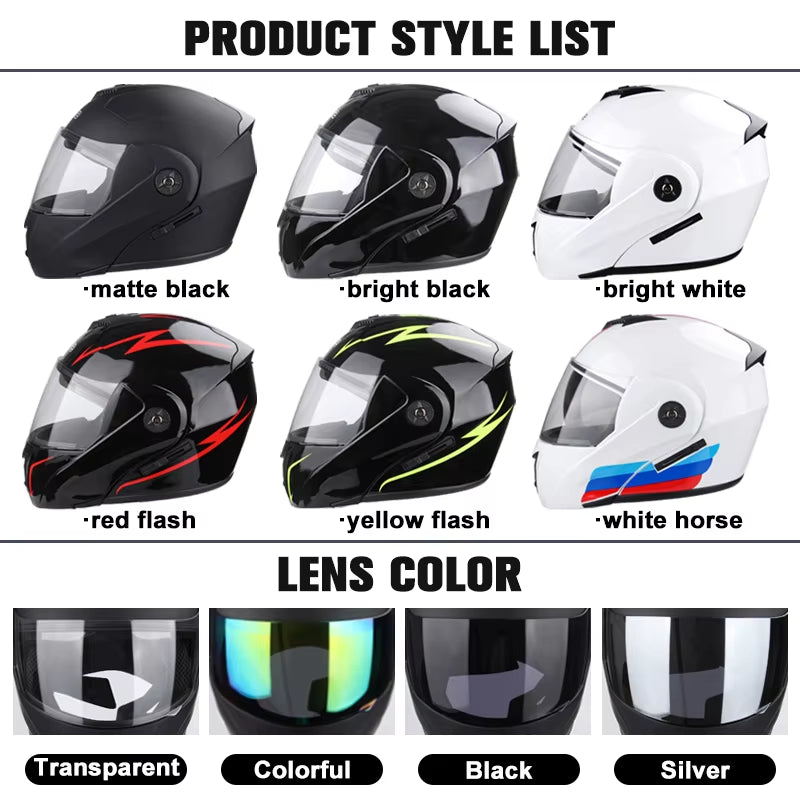 Premium DOT Certified Modular Flip-Up Motorcycle Helmet with Double Lens Visor - Unisex Safety Gear