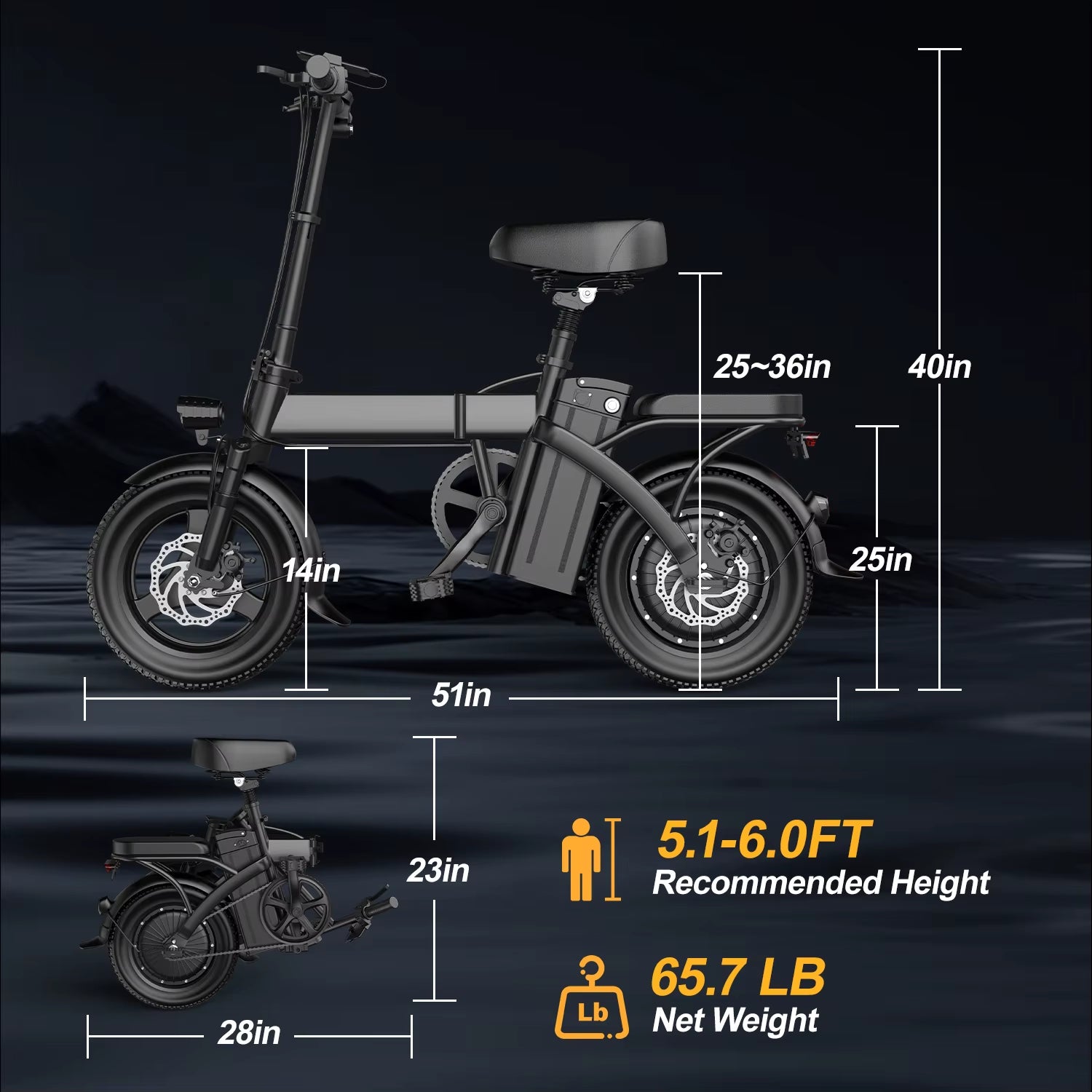 Experience the Freedom of Commuting with Our Folding Electric Motorcycle - 48V 20Ah/15Ah/10Ah Ebike with 500W Brushless Motor and 14-Inch Wheels
