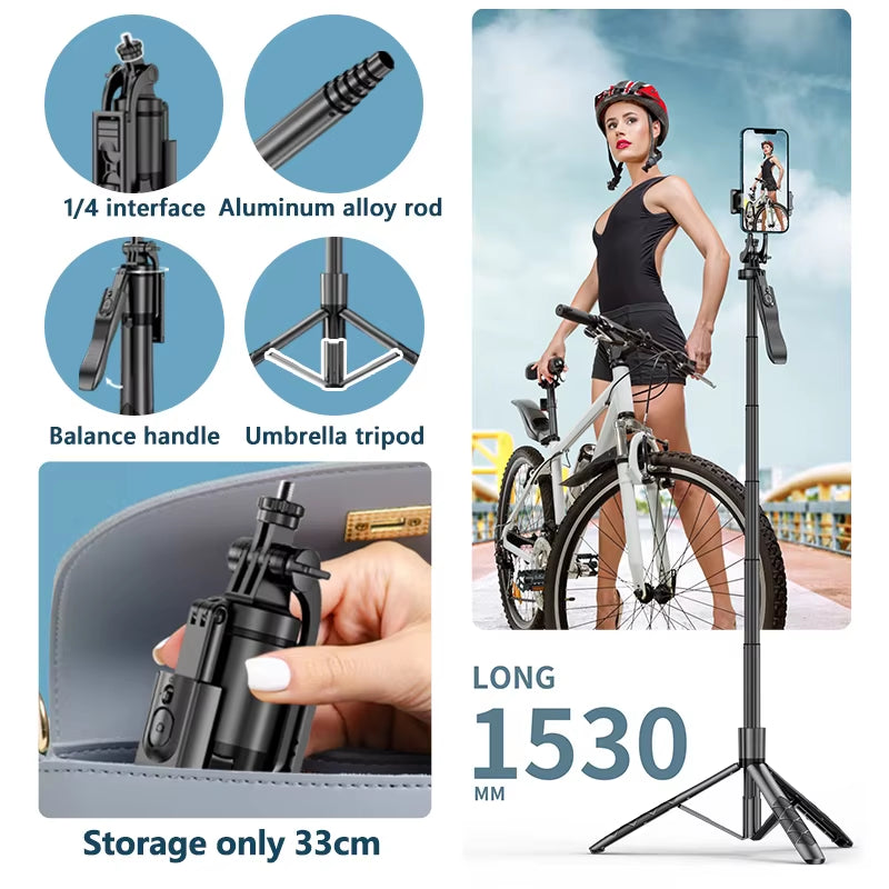 Elevate Your Selfie Game with the L16 1530mm Wireless Selfie Stick Tripod - Perfect for GoPro, Action Cameras, and Smartphones!