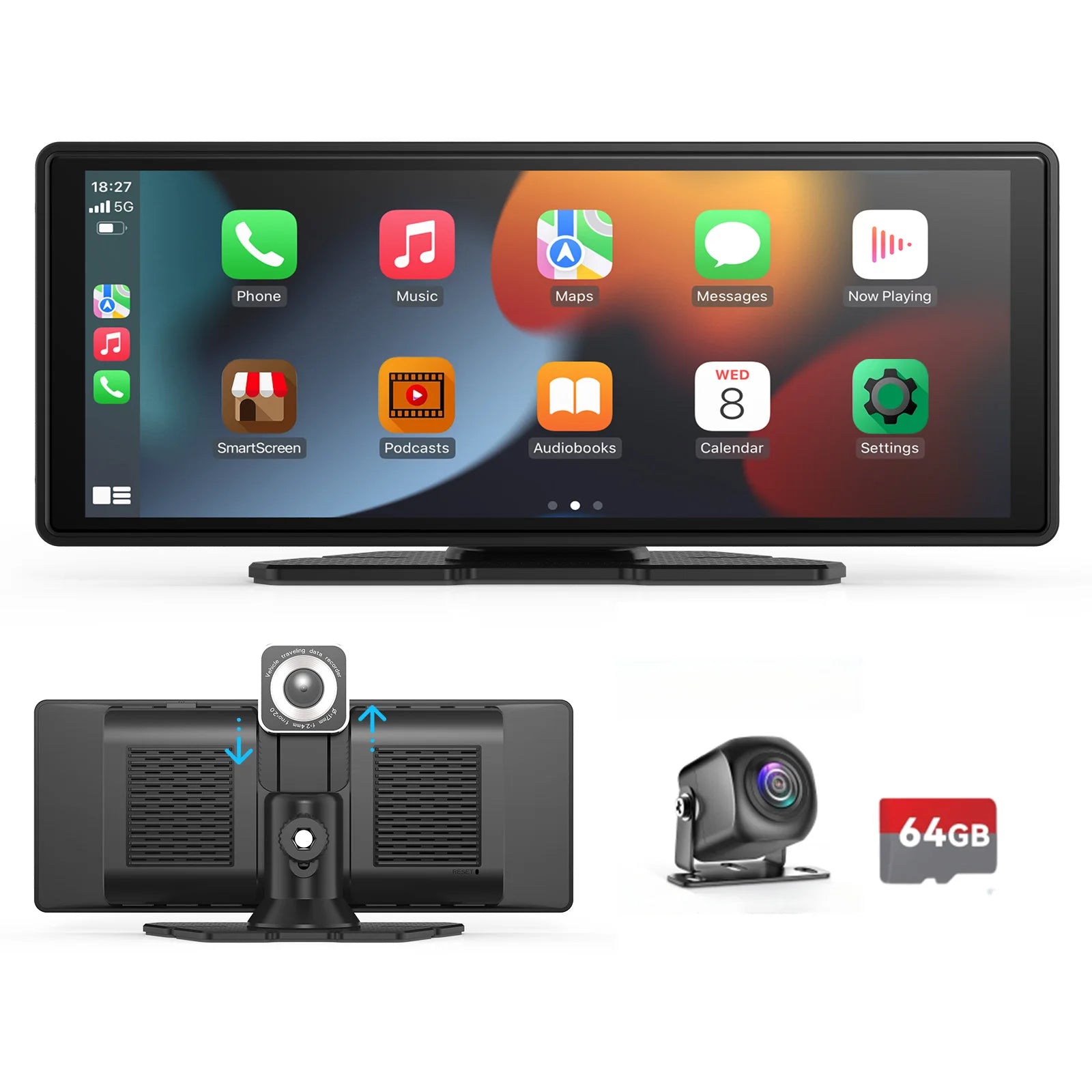 Transform Your Driving Experience with the Universal Portable Wireless Carplay Screen - 10.26" Touchscreen with Dual Camera System and Hands-Free Features