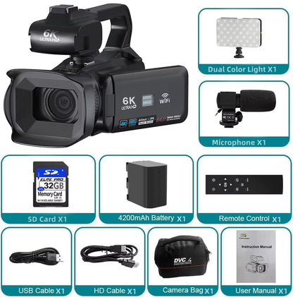 Capture Stunning Moments with the Full 6K Camcorder: 64MP Professional Digital Video Camera for Youtubers and Vloggers with 4" Touch Screen and Auto Focus