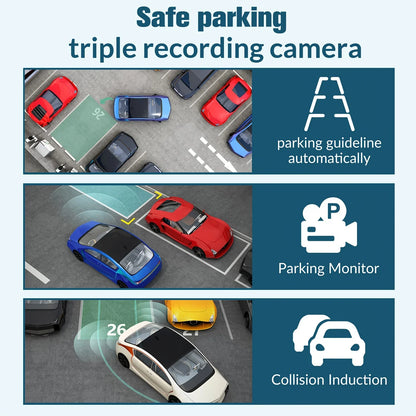 Experience Ultimate Protection with Our 1080P Full HD 3-Way Dash Cam - Front, Rear, and Cabin Recording!