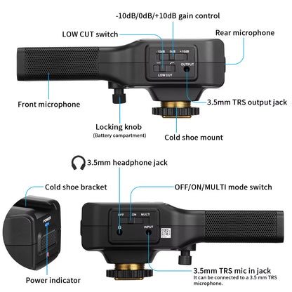 Vmic4 On-Camera Dual-Capsule Condenser Microphone for Professional Recording and Streaming on PC, Smartphones, and DSLRs