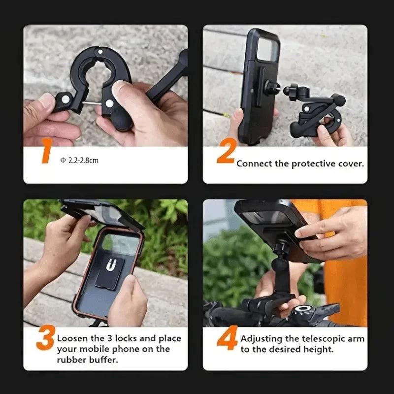Premium Waterproof Motorcycle Phone Holder with 360° Swivel Adjustable Stand for Secure Navigation and Communication