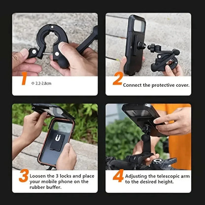 Premium Waterproof Motorcycle Phone Holder with 360° Swivel Adjustable Stand for Secure Navigation and Communication