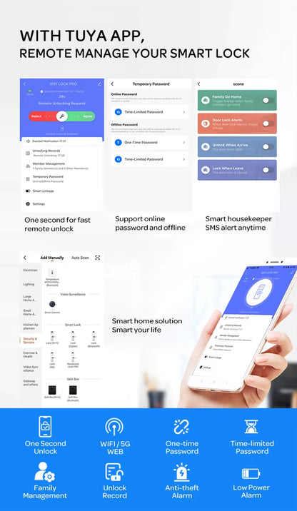 Revolutionary Tuya WiFi Waterproof Smart Door Lock - Biometric Fingerprint Digital Keyless Handle for Glass and Wooden Doors