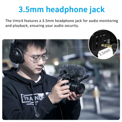 Vmic4 On-Camera Dual-Capsule Condenser Microphone for Professional Recording and Streaming on PC, Smartphones, and DSLRs