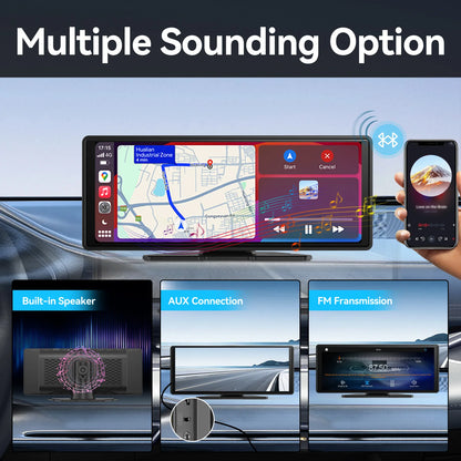 Transform Your Driving Experience with the Universal Portable Wireless Carplay Screen - 10.26" Touchscreen with Dual Camera System and Hands-Free Features