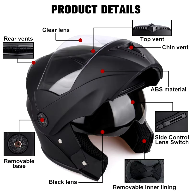 Premium DOT Certified Modular Flip-Up Motorcycle Helmet with Double Lens Visor - Unisex Safety Gear