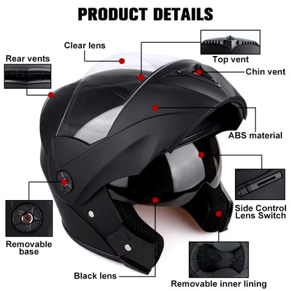 Premium DOT Certified Modular Flip-Up Motorcycle Helmet with Double Lens Visor - Unisex Safety Gear