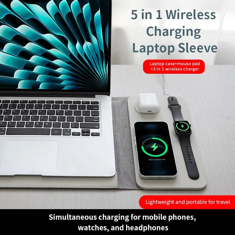 Revolutionary 5-in-1 Wireless Charging Laptop Sleeve for MacBook Air & Pro (11-14 Inch)