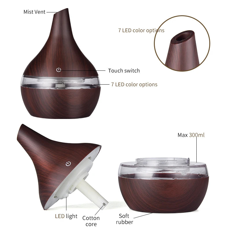 Transform Your Space with the Elegant Electric Aroma Air Diffuser: Wood Ultrasonic Humidifier for Essential Oil Aromatherapy and Cool Mist