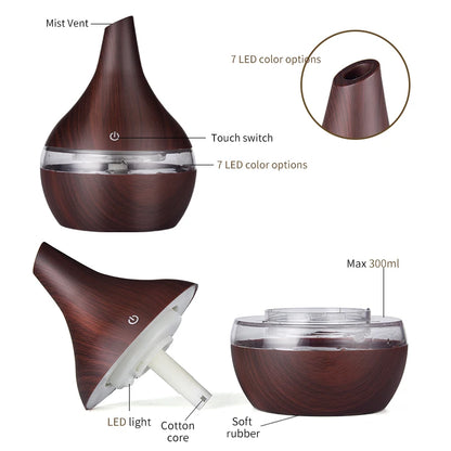 Transform Your Space with the Elegant Electric Aroma Air Diffuser: Wood Ultrasonic Humidifier for Essential Oil Aromatherapy and Cool Mist