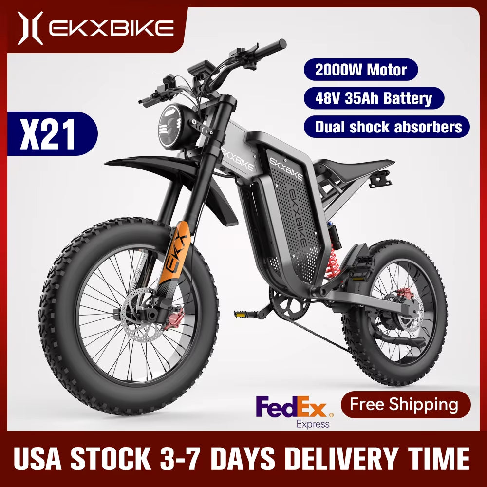 Experience the Thrill of Adventure with the X21 Electric Bike - Powerful 2000W Motor, 48V35AH Samsung Battery, and All-Terrain Capability!