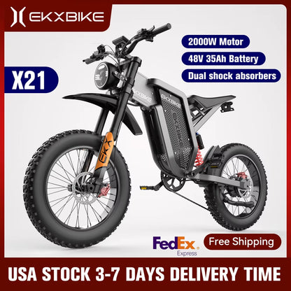 Experience the Thrill of Adventure with the X21 Electric Bike - Powerful 2000W Motor, 48V35AH Samsung Battery, and All-Terrain Capability!